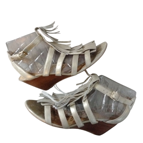 Sam Edelman Sandra Metallic Fringed Wedge Sandals Size 7.5 - Picture 11 of 11